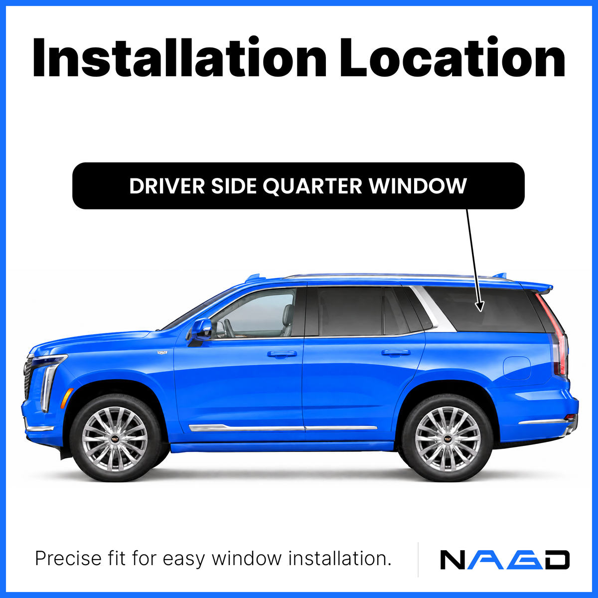 With Sensor Style Tempered Driver Left Side Quarter Window Quarter Glass Compatible with Cadillac Escalade 2021-2026 Models ( Not For Escalade ESV)