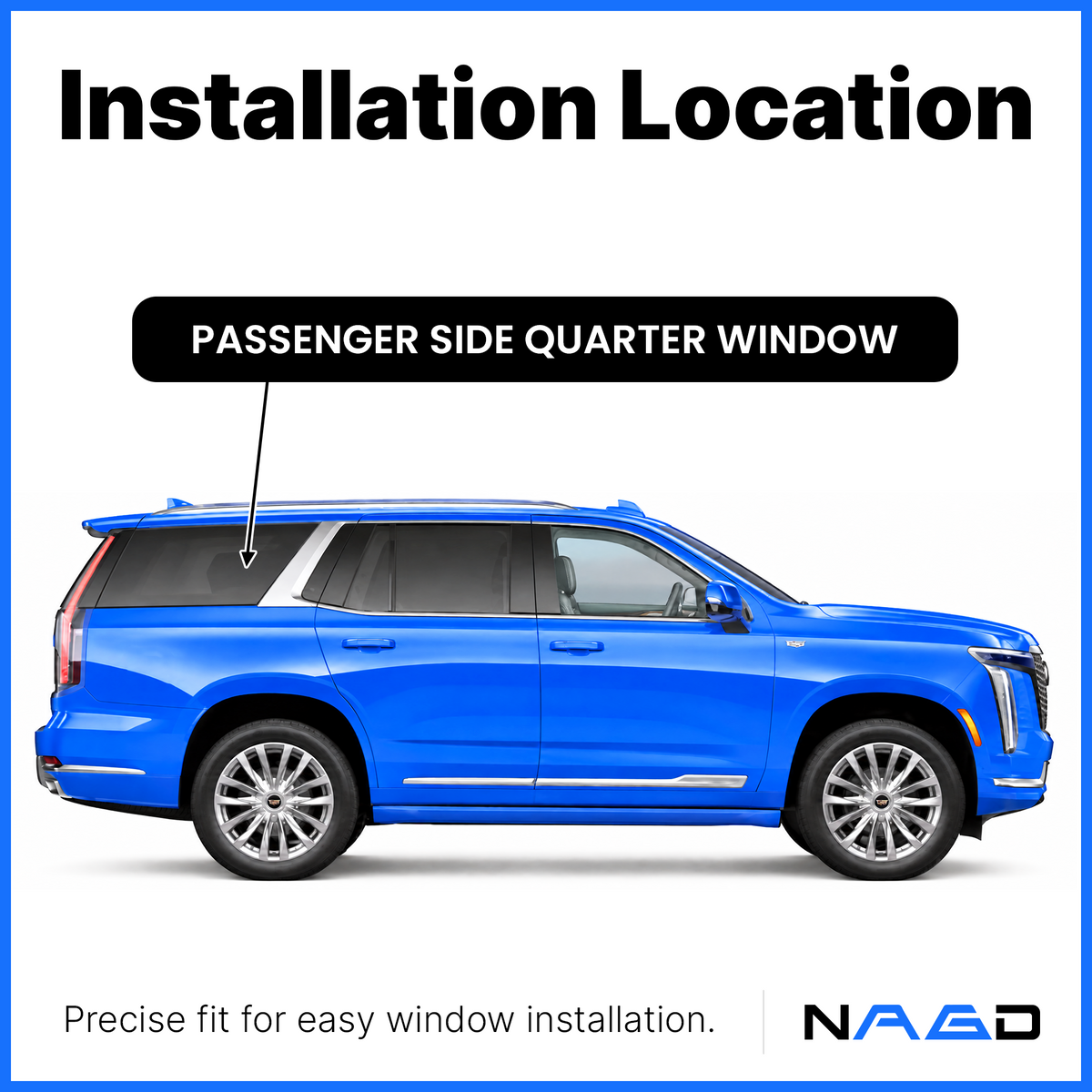With Sensor Style Tempered Passenger Right Side Quarter Window Quarter Glass Compatible with Cadillac Escalade 2021-2026 Models ( Not For Escalade ESV)