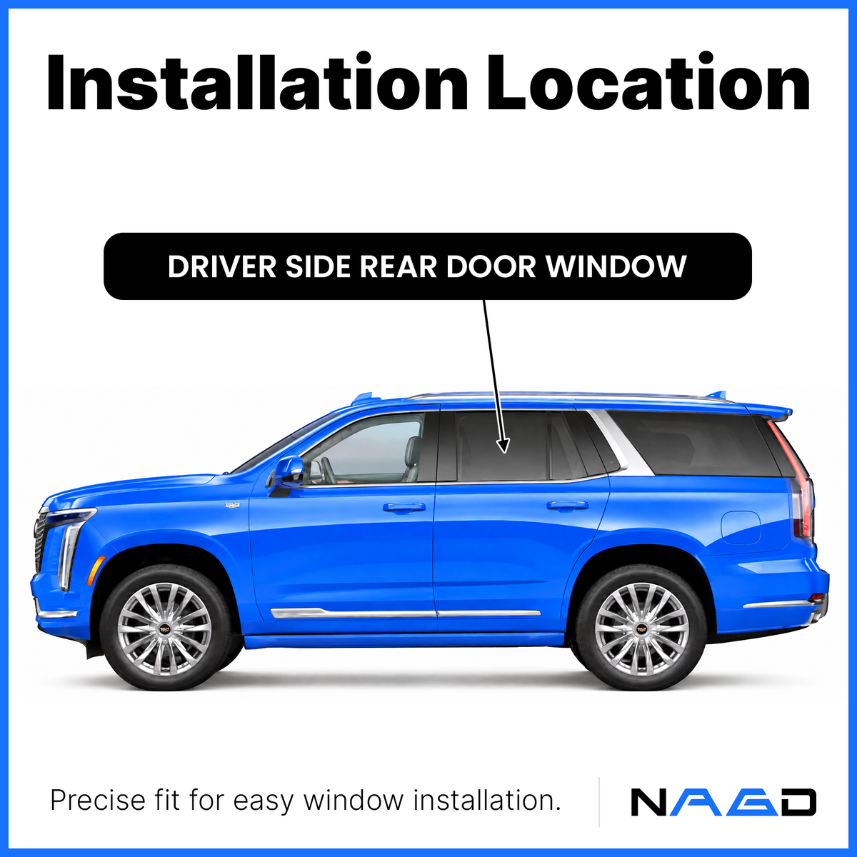 Tempered Driver Left Side Rear Door Window Door Glass Compatible with Cadillac Escalade 2021-2026 Models (Not For Escalade ESV)