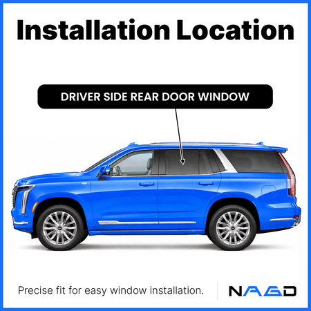 Tempered Driver Left Side Rear Door Window Door Glass Compatible with Cadillac Escalade 2021-2026 Models (Not For Escalade ESV)