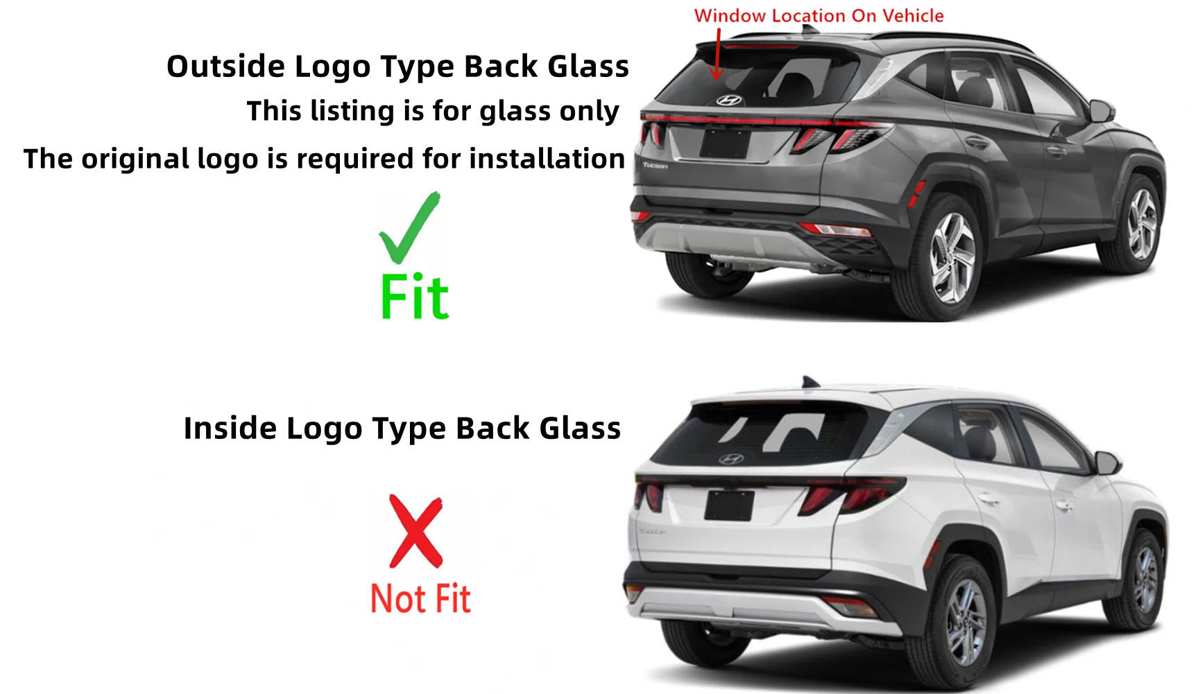 Heated Rear TailGate LiftGate Back Window Back Glass Compatible with Hyundai Tucson 2022-2026 Models