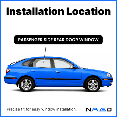 Passenger Right Side Rear Door Window Door Glass Compatible with Hyundai Elantra 4 Door Hatchback 2001-2006 Models