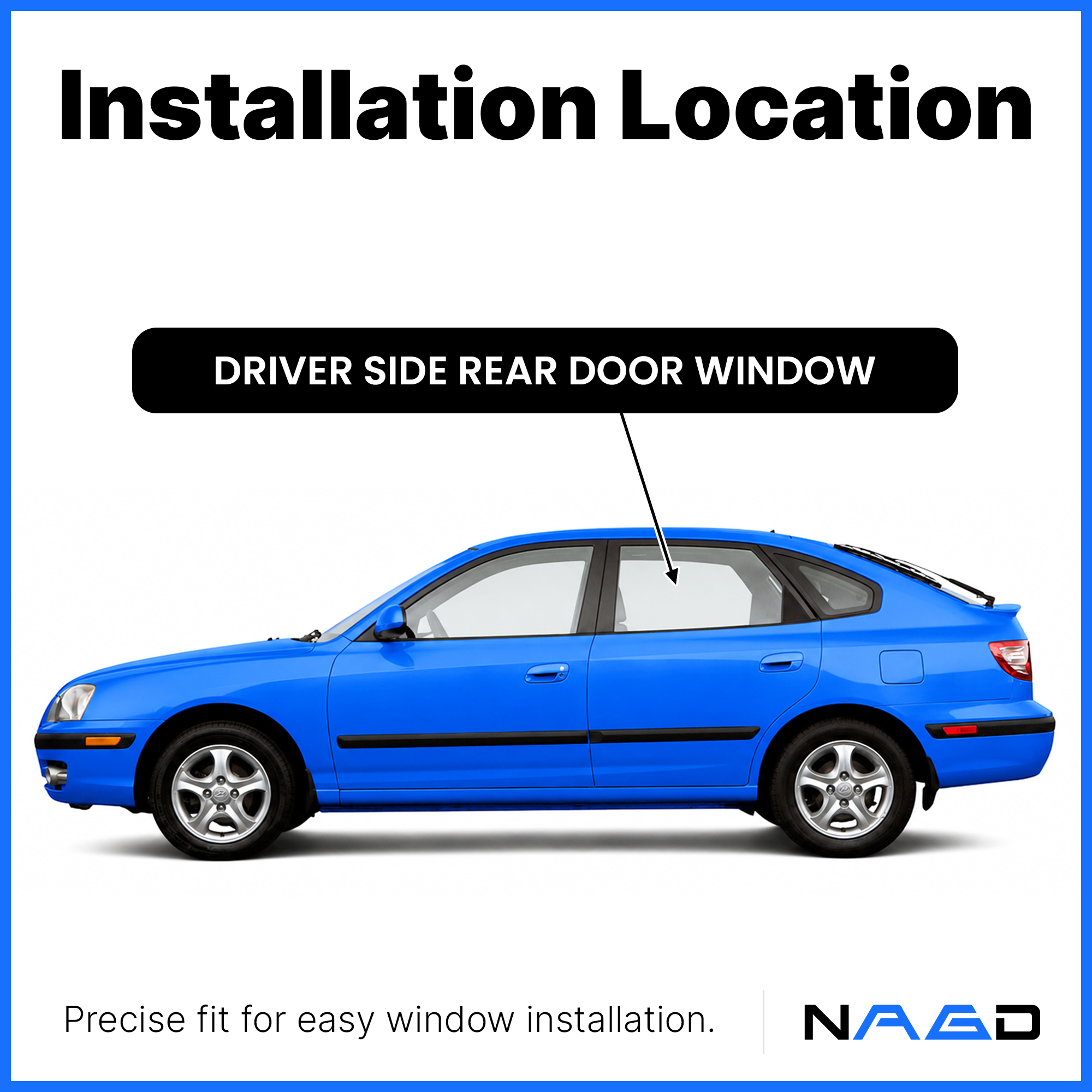 Driver Left Side Rear Door Window Door Glass Compatible with Hyundai Elantra 4 Door Hatchback 2001-2006 Models