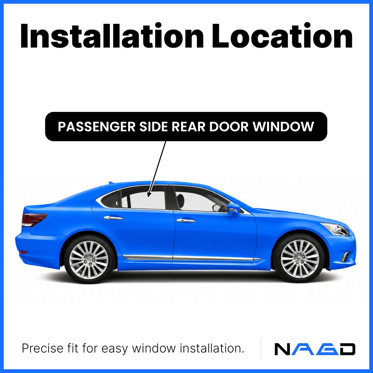 Passenger Right Side Rear Door Window Door Glass W/ 2x5mm Clip Compatible with Lexus LS460 2007-2017 Models (Not for LS460 L)
