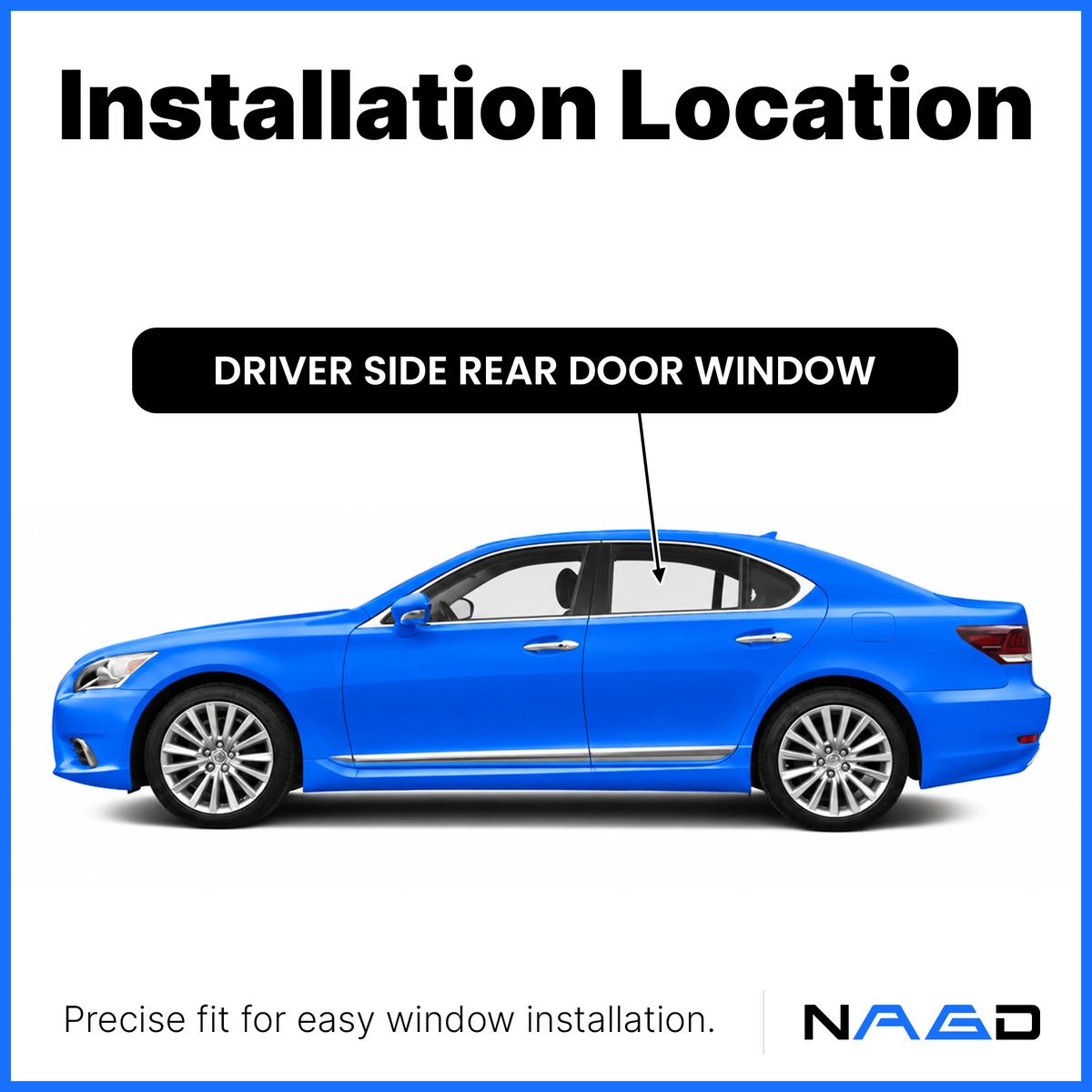 Driver Left Side Rear Door Window Door Glass W/ 2x5mm Clips Compatible with Lexus LS460 2007-2017 Models (Not for LS460 L)