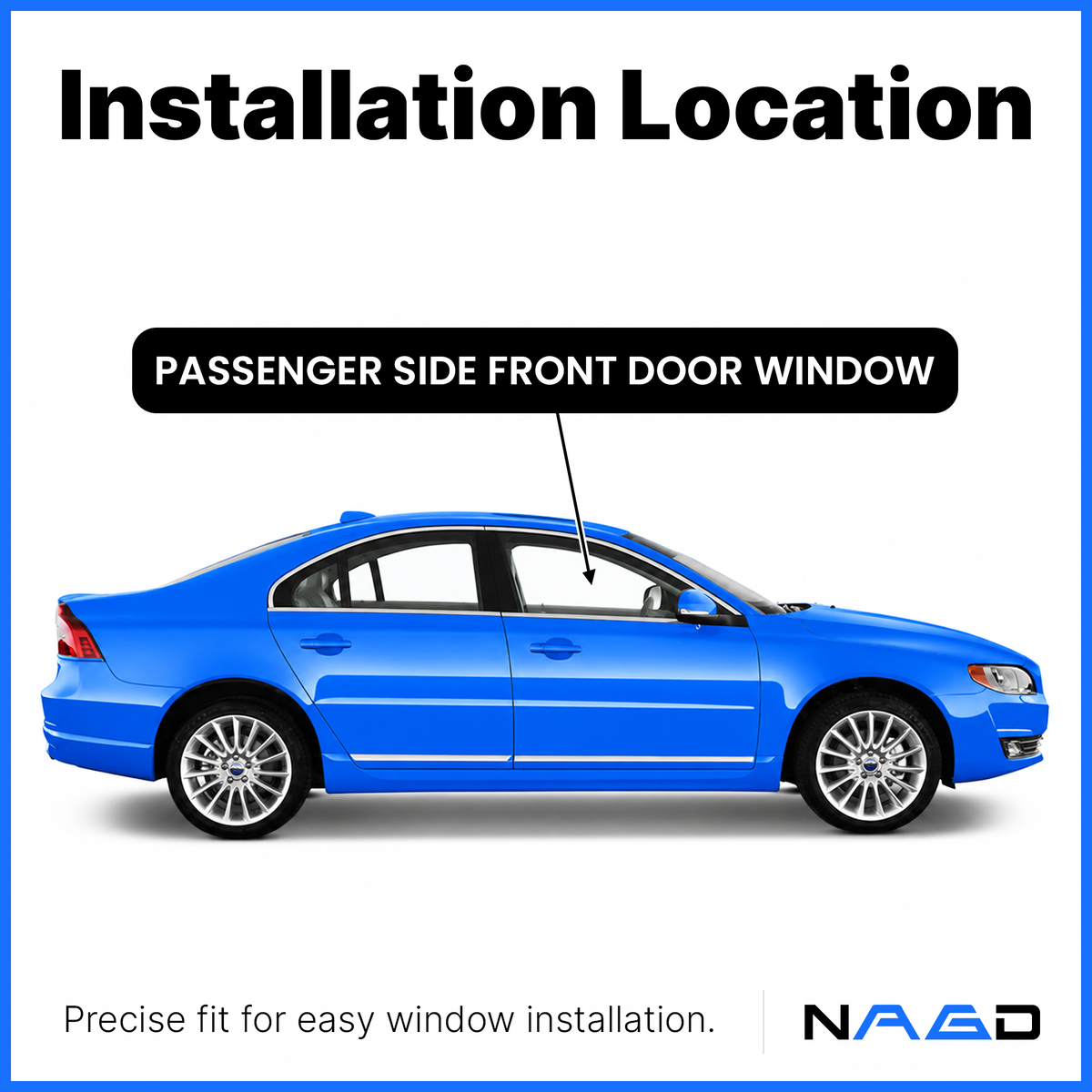 Passenger Right Side Front Door Window Door Glass Compatible with Volvo S80 2007-2016 / XC70 2008-2016 / V70 2008-2011 Models