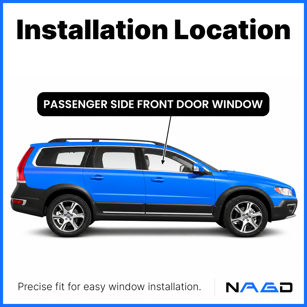 Passenger Right Side Front Door Window Door Glass Compatible with Volvo S80 2007-2016 / XC70 2008-2016 / V70 2008-2011 Models