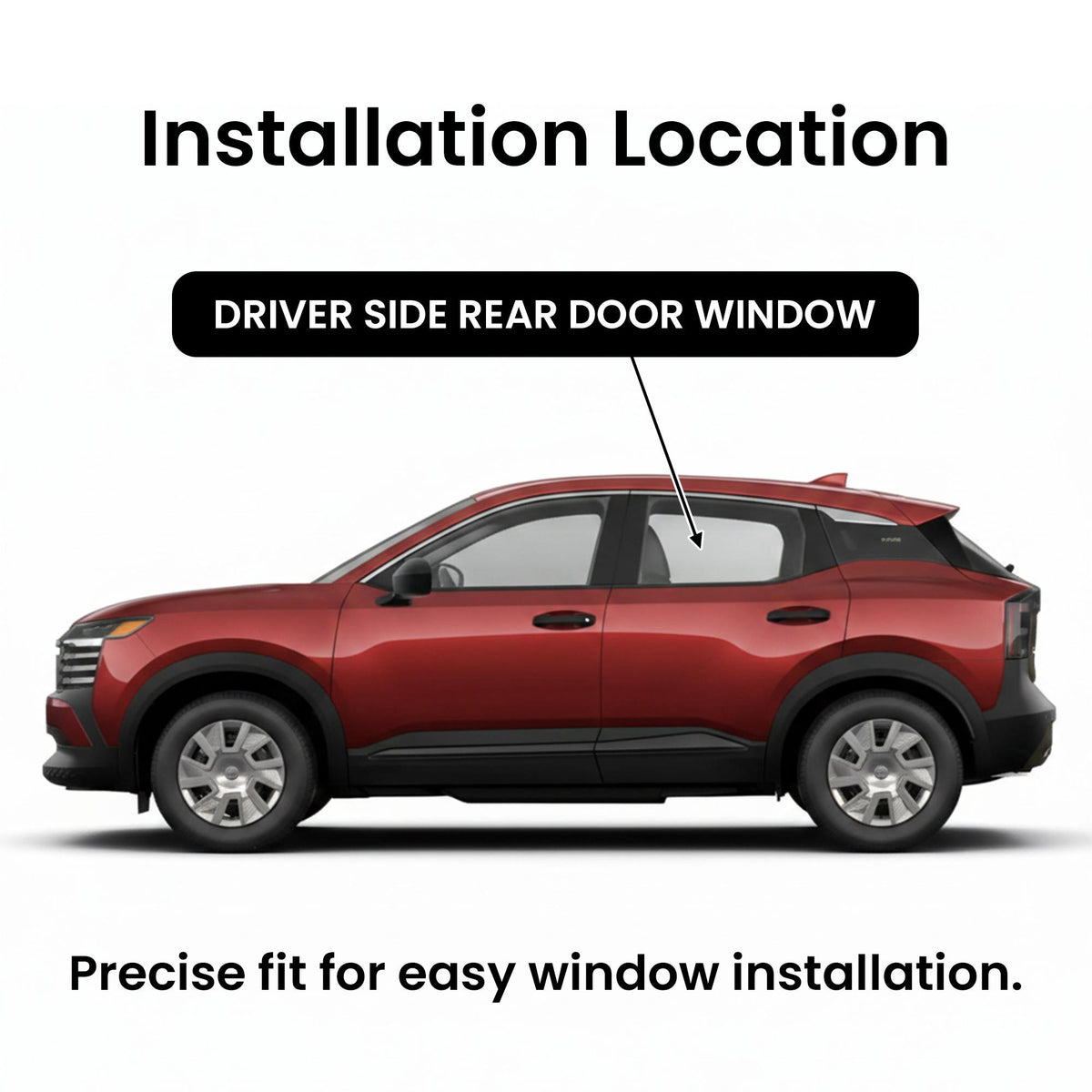 Driver Left Side Rear Door Window Door Glass Compatible with Nissan Kicks 2025-2026 Models