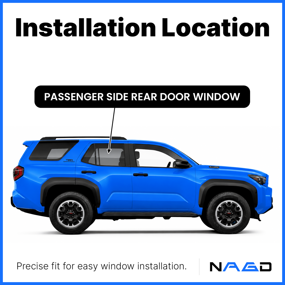 Tempered Passenger Right Side Rear Door Window Door Glass Compatible with Toyota 4Runner 2025- 2026 Models