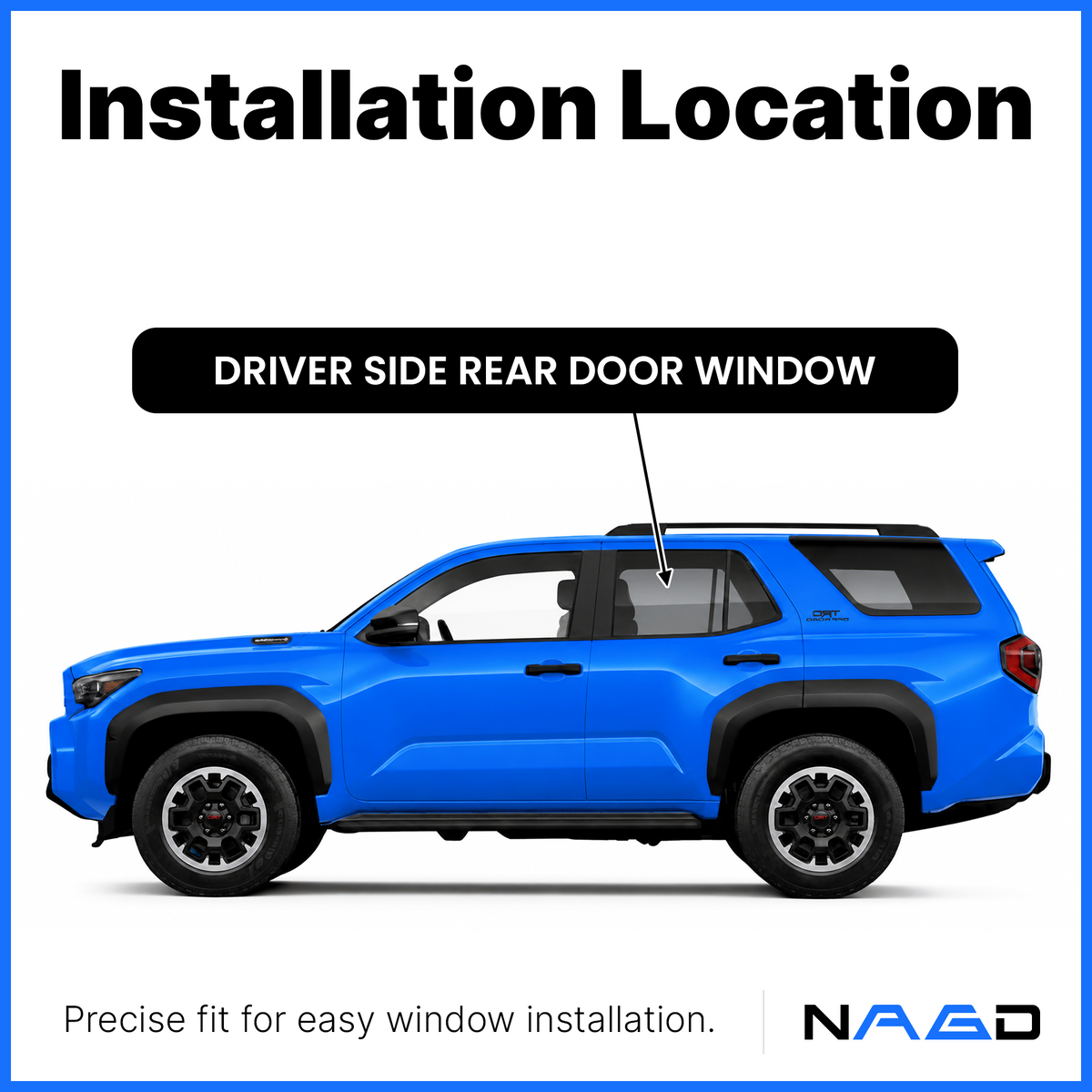 Tempered Driver Left Side Rear Door Window Door Glass Compatible with Toyota 4Runner 2025- 2026 Models
