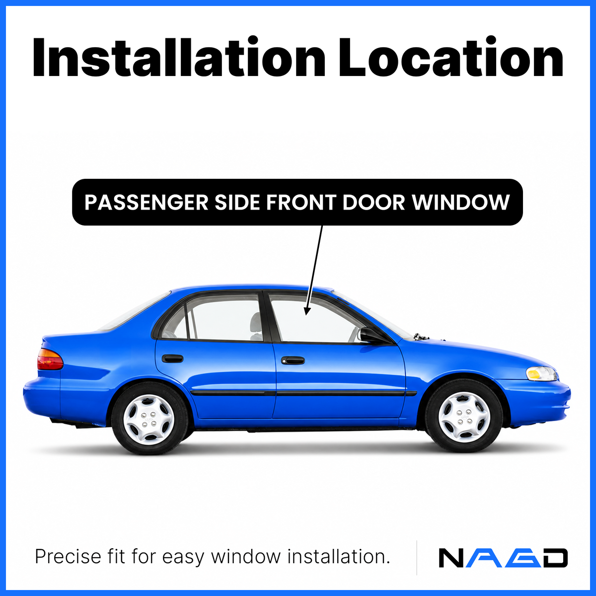 Passenger Right Side Front Door Window Door Glass Compatible with Geo Prizm 4 Door Sedan 1993-1997 Models