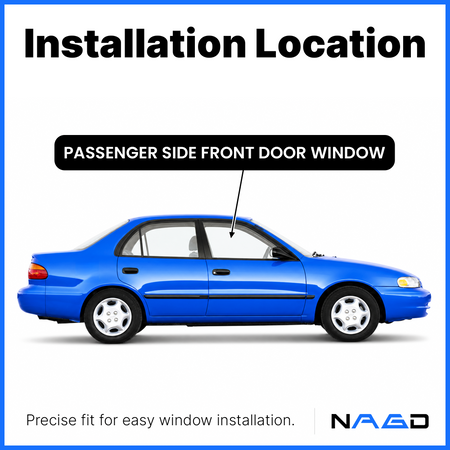 Passenger Right Side Front Door Window Door Glass Compatible with Geo Prizm 4 Door Sedan 1993-1997 Models