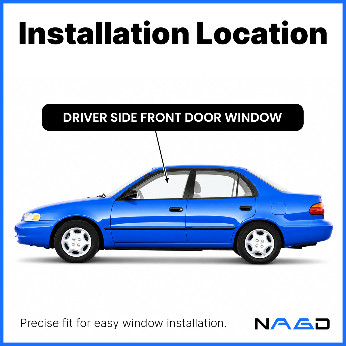 Driver Left Side Front Door Window Door Glass Compatible with Geo Prizm 4 Door Sedan 1993-1997 Models