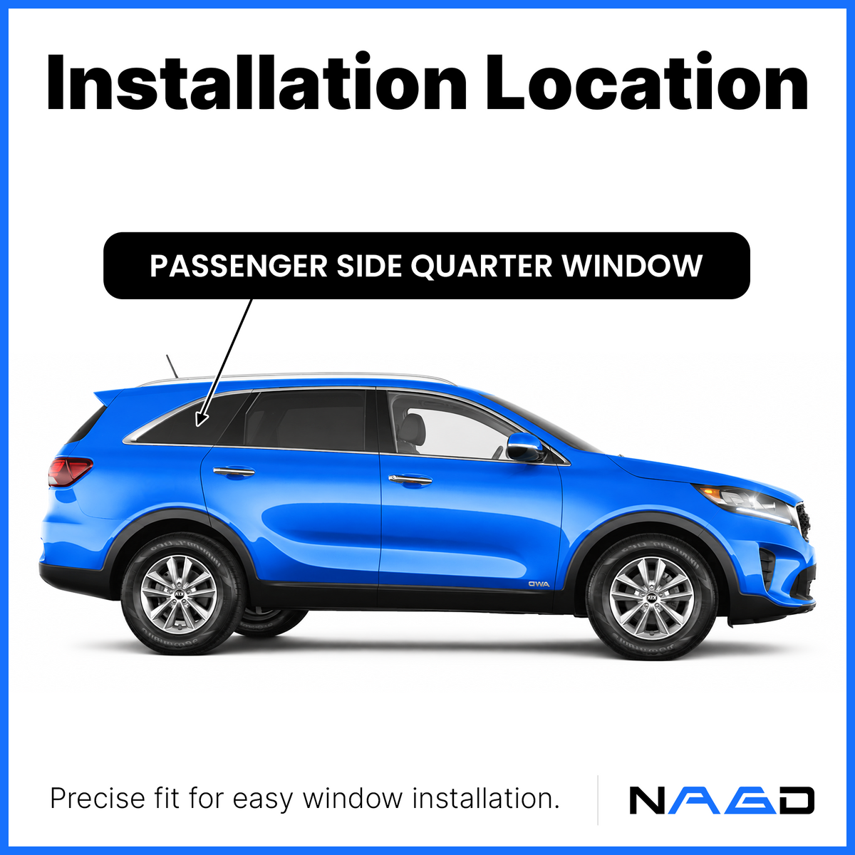 Chrome Molding Tempered Passenger Right Quarter Window Quarter Glass Compatible with Kia Sorento 2016-2020 Models
