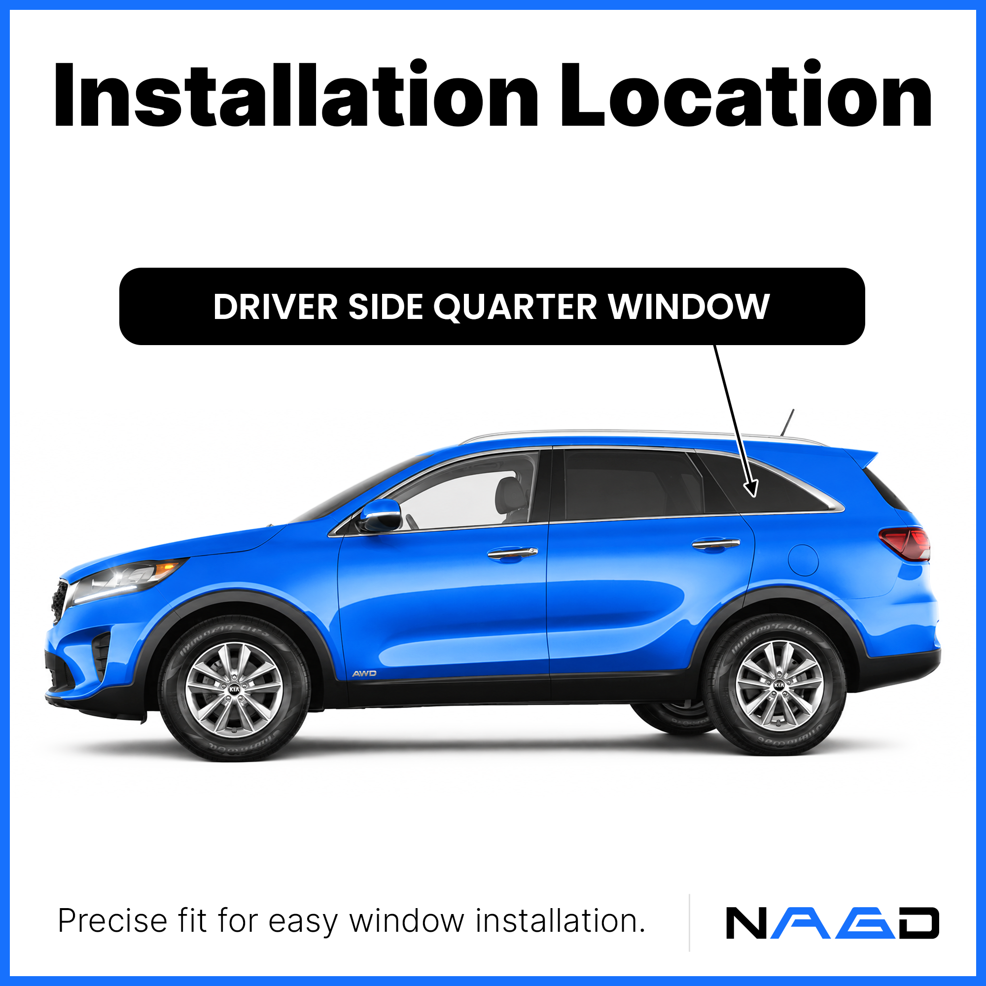 Chrome Molding Tempered Driver Left Quarter Window Quarter Glass Compatible with Kia Sorento 2016-2020 Models