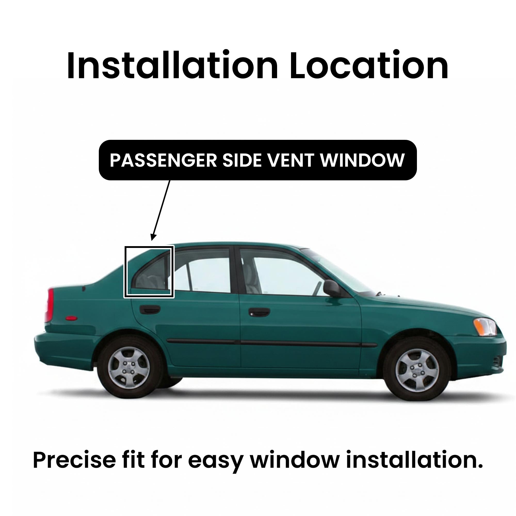 Passenger Right Side Rear Vent Window Vent Glass Compatible with Hyundai Accent 4 Door Sedan 1995-1999 Models