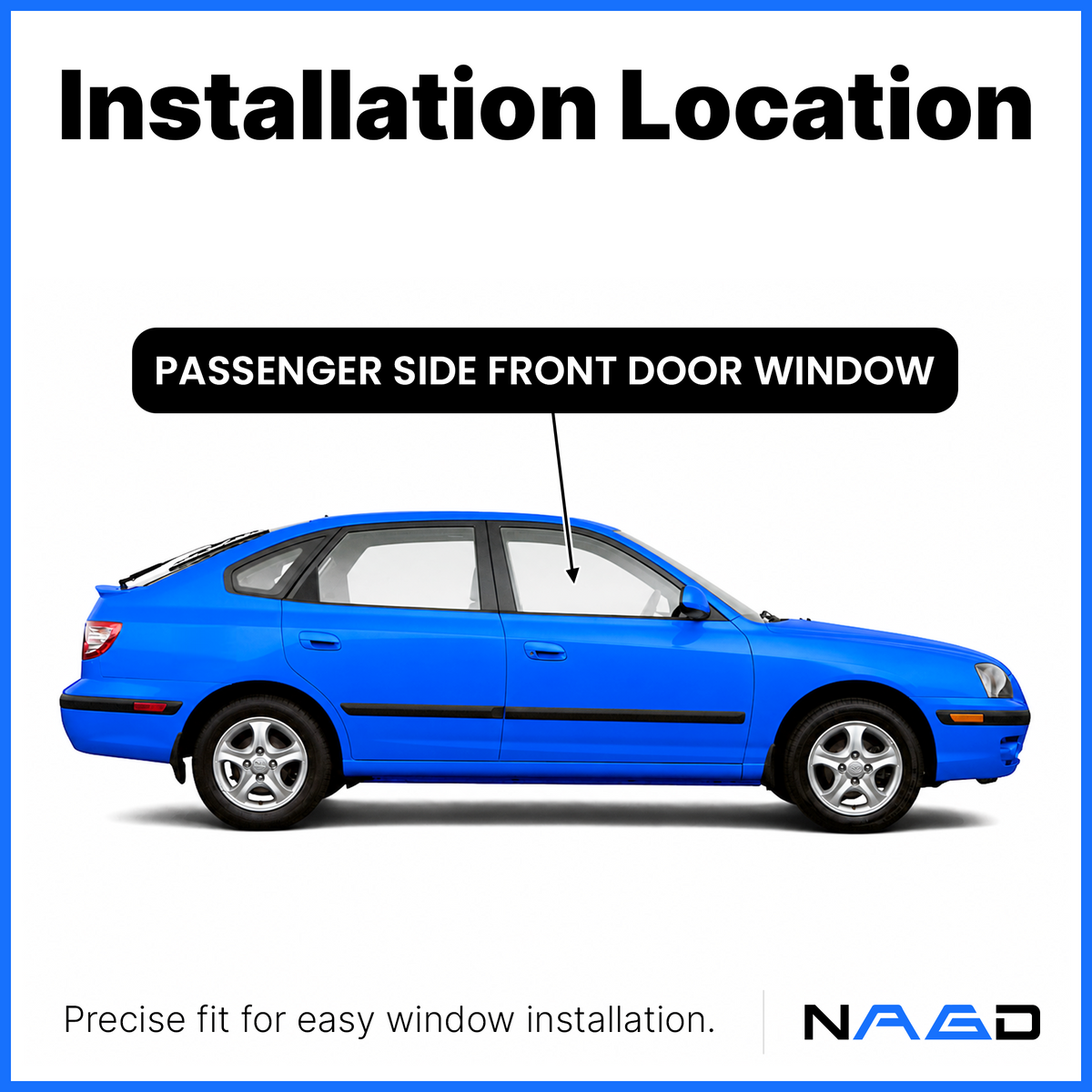 Passenger Right Side Front Door Window Door Glass Compatible with Hyundai Elantra 4 Door Sedan/Hatchback 2001-2006 Models