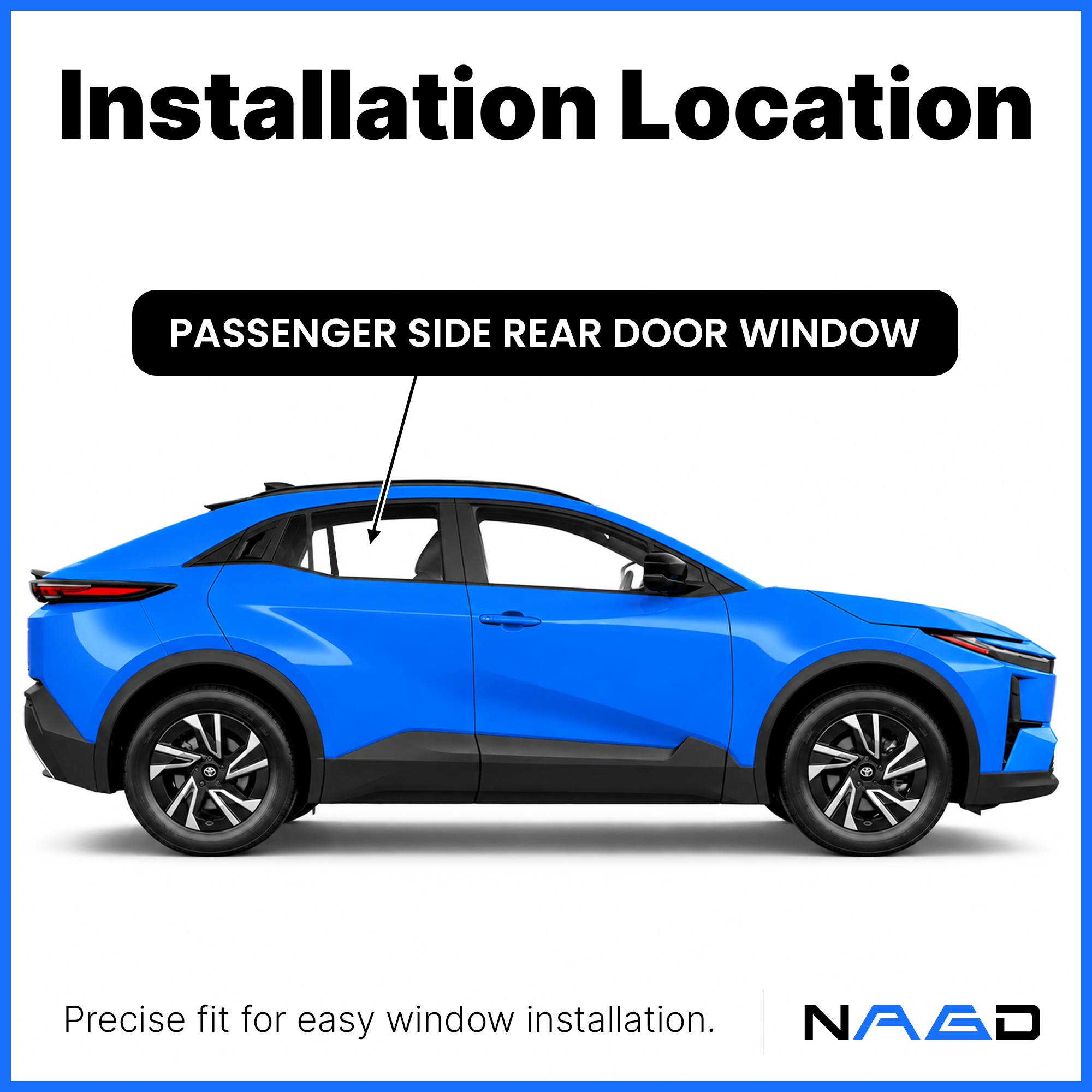 Passenger Right Side Rear Door Window Door Glass Compatible with Toyota C-HR 2018-2022 Models