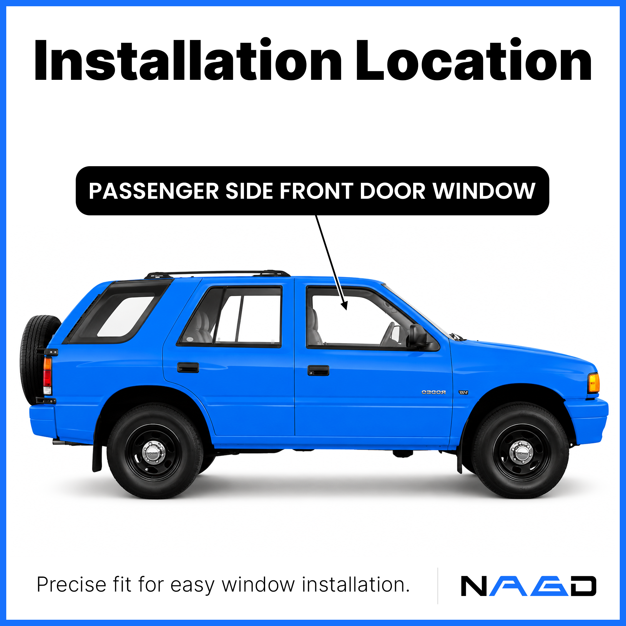 Tempered Power Passenger Right Side Front Door Window Glass W/O Vent Style Compatible with Isuzu Rodeo/Honda Passport 1994-1997 Models