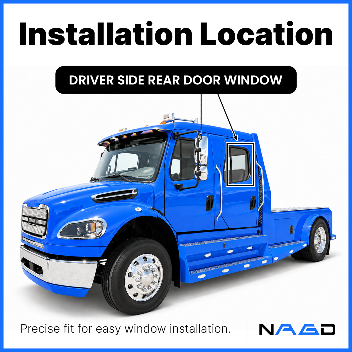 Driver Left Side Rear Door Window Door Glass Compatible with Freightliner Business Class M2 2003-2025 4-Door Models