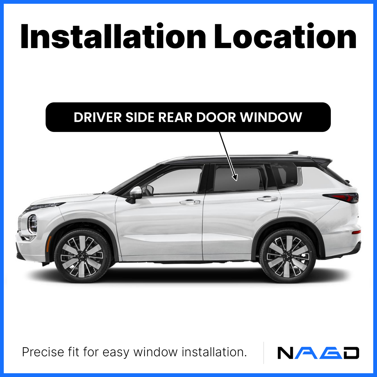 Tempered Driver Left Side Rear Door Window Door Glass Compatible with Mitsubishi Outlander 2022-2026 Models (Not For Outlander Sport/Outlander PHEV)