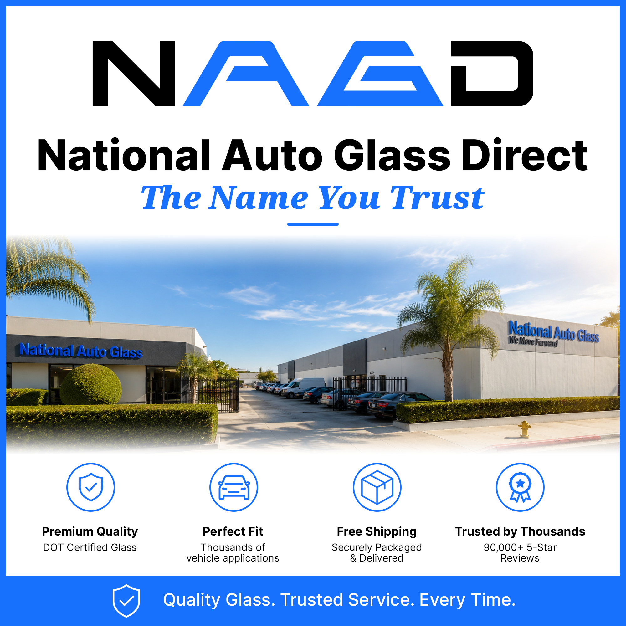 National Auto Glass Direct premium auto glass supplier offering DOT certified glass, free shipping, and trusted customer support.