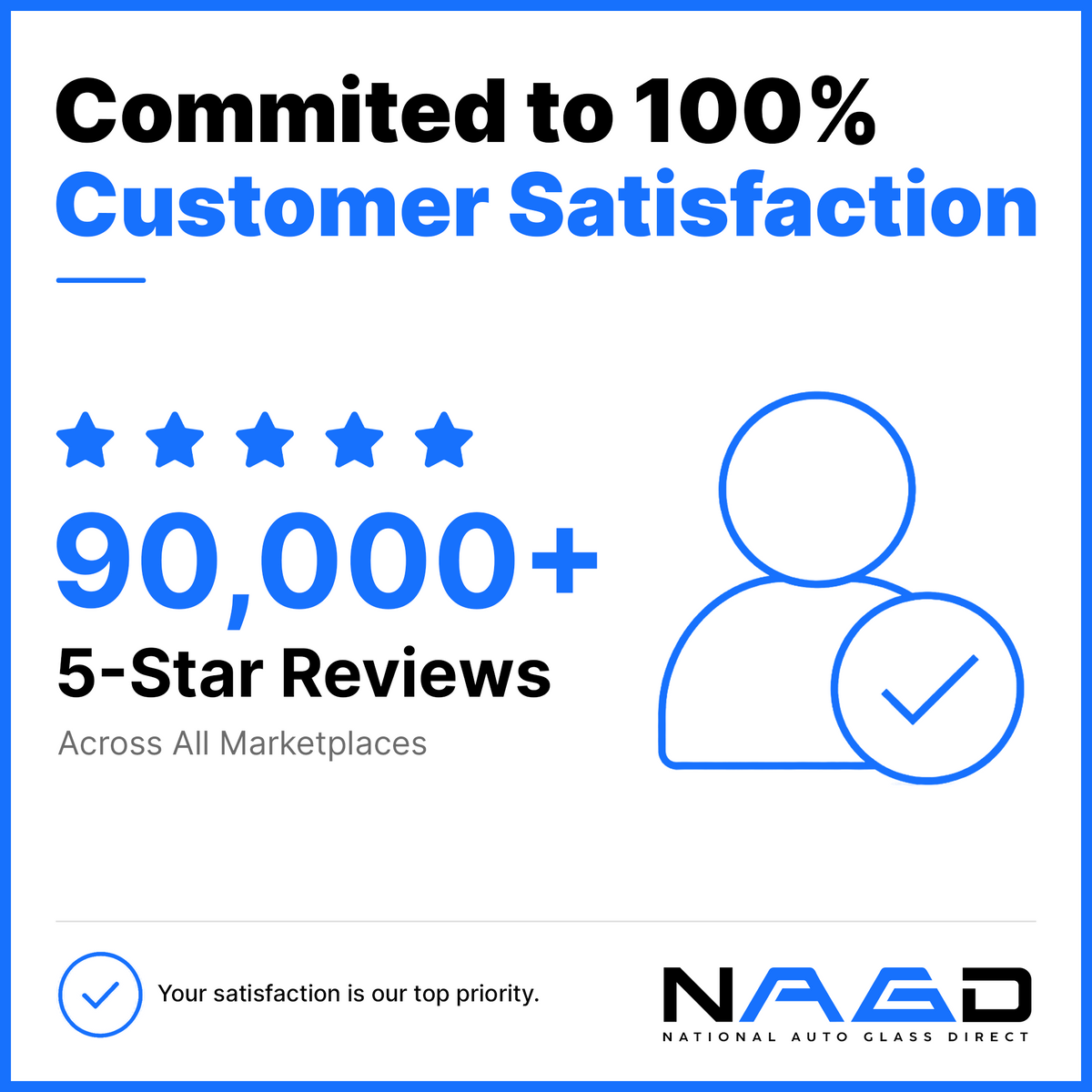 Trusted auto glass supplier with 90,000+ five-star customer reviews and a commitment to customer satisfaction.