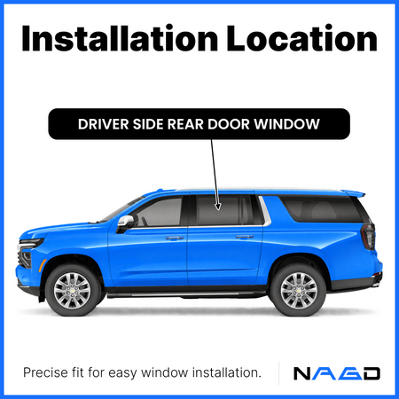 Tempered Driver Left Side Rear Door Window Door Glass Compatible with Chevrolet Suburban / GMC Yukon XL 2021-2026 Models (Not For Yukon)