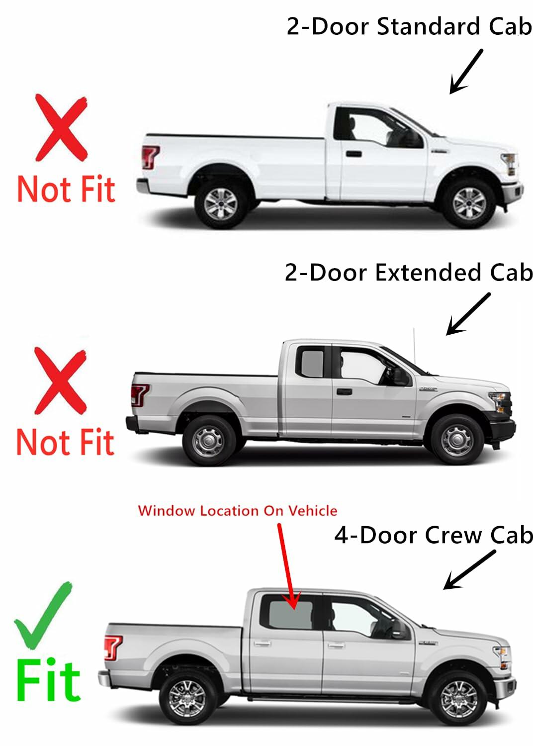 Passenger Right Side Rear Door Window Door Glass Compatible with Ford F250 F350 F450 F550 F650 F750 4 Door Crew Cab 2013-2016 Models
