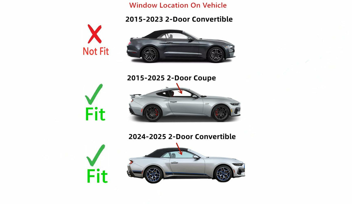 Passenger Right Side Door Window Door Glass Compatible with Ford Mustang 2-Door Coupe 2015-2026, Mustang 2-Door Convertible 2015-2026 Models