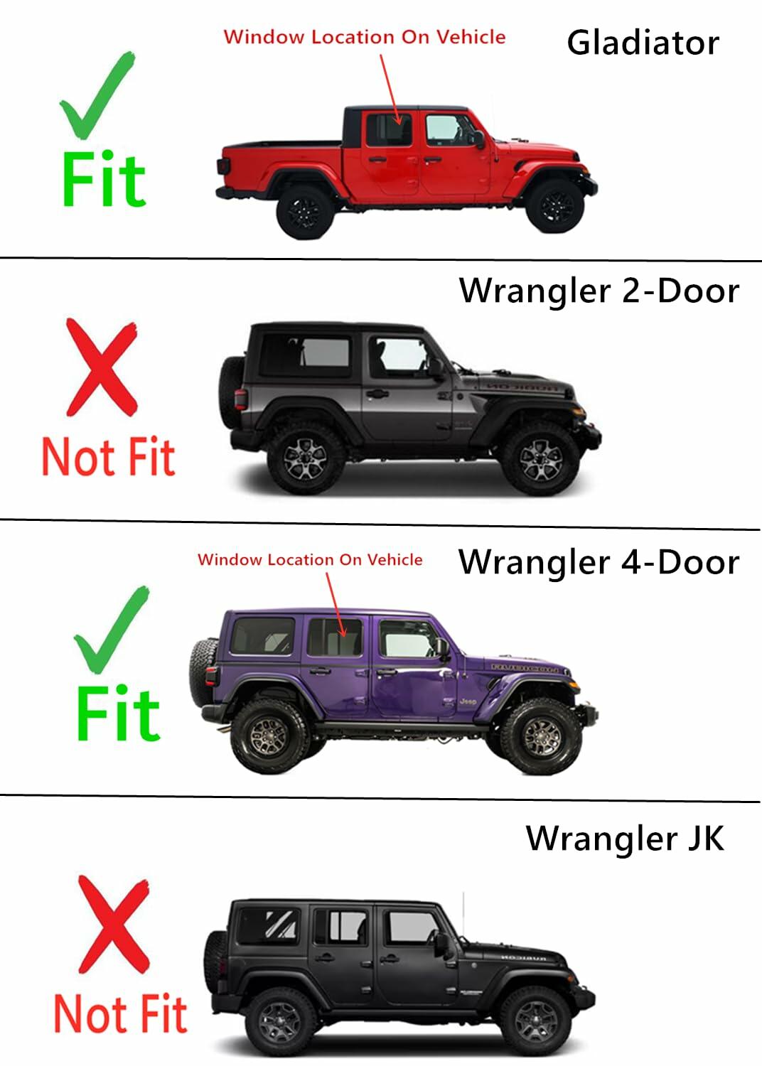 OEM Passenger Right Side Rear Door Window Door Glass Compatible with Jeep Wrangler 2018-2026 / Gladiator 2020-2026 4 Door Models