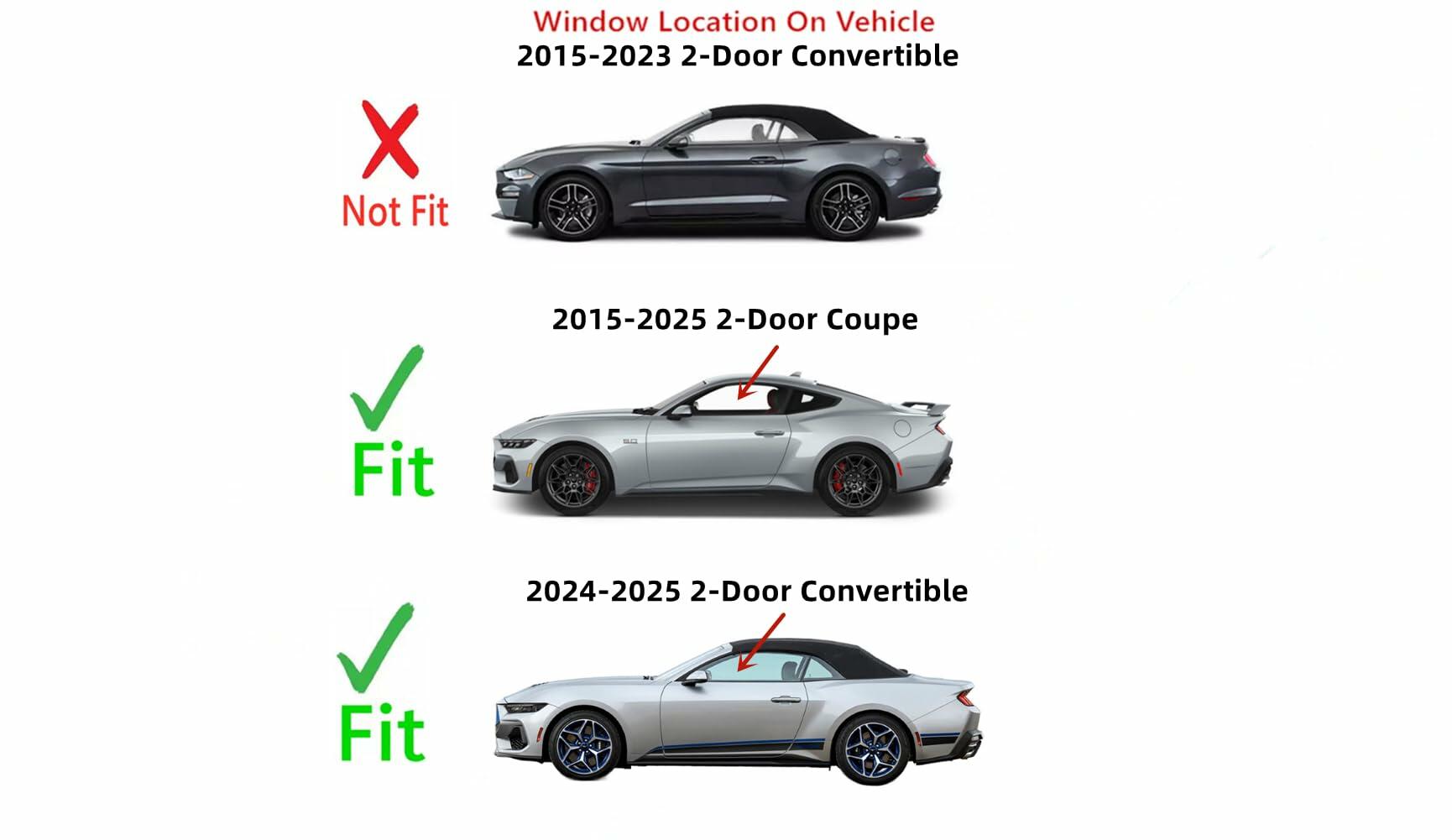 Driver Left Side Door Window Door Glass Compatible with Ford Mustang 2-Door Coupe 2015-2026, Mustang 2-Door Convertible 2015-2026 Models