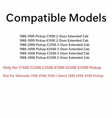 Movable Passenger Right Side Quarter Window Quarter Glass Complete Set Compatible with Chevrolet/GMC Pickup C1500 K1500 1988-1999 / C2500 K2500 C3500 K3500 1988-2000 2 Dr Extended Cab Models