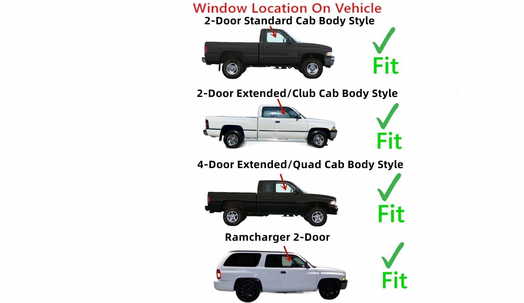 Passenger Right Side Front Door Window Door Glass Compatible with Dodge Ram Pickup 1500 1994-2001 Models/2500 3500 1994-2002 Models / Ramcharger 1999-2003