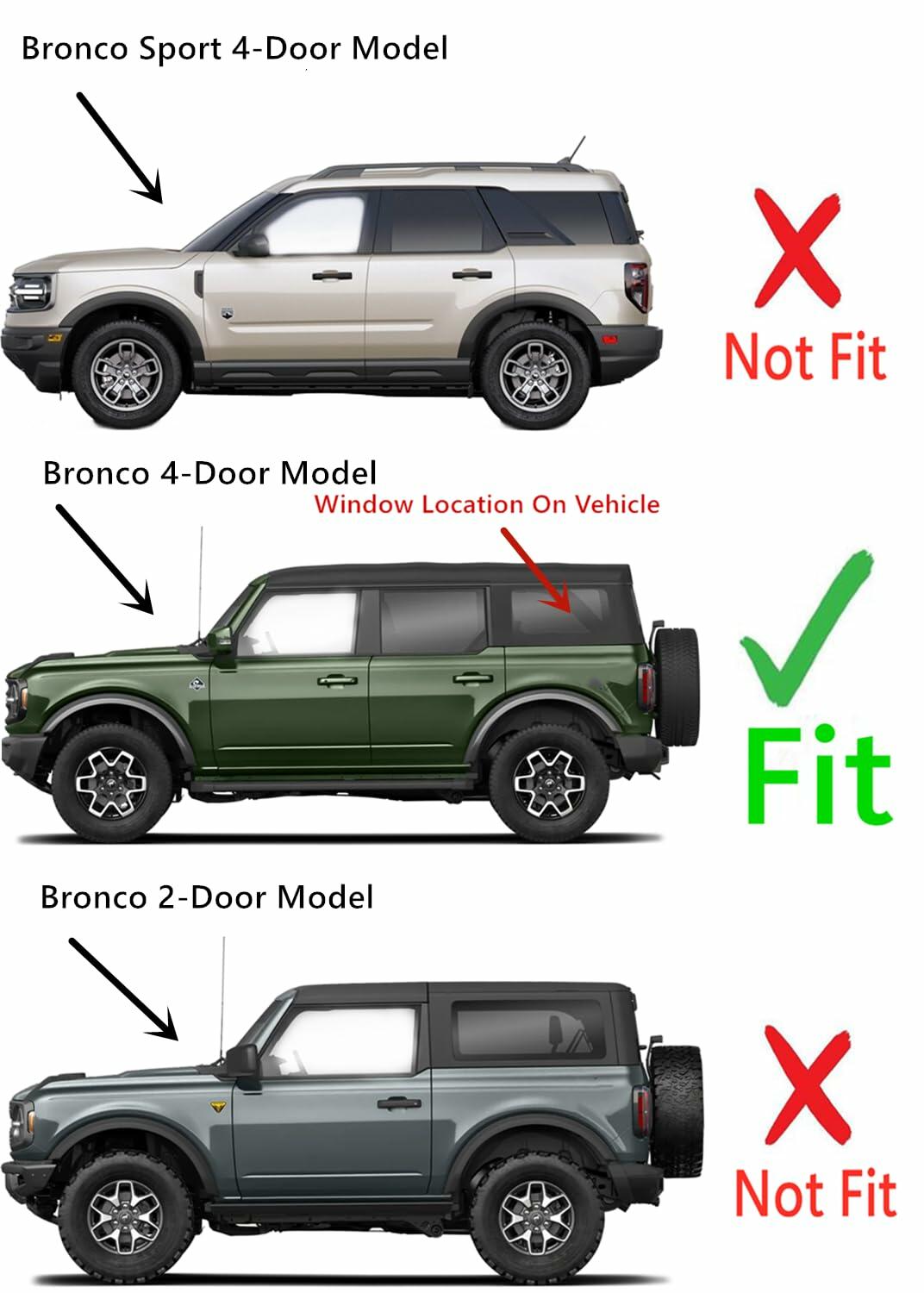 OEM Tempered Driver Left Side Quarter Window Quarter Glass Compatible with Ford Bronco 2021-2026 4 Door Models