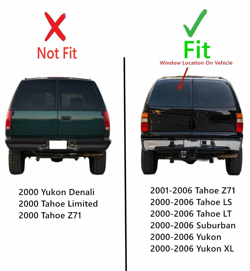 Heated Back Window Glass Driver Left Side Compatible with GMC Yukon / Yukon XL / Chevrolet Suburban / Tahoe LS / Tahoe LT 2000-2006 & Yukon Denali / Tahoe Z71 2001-2006 Models