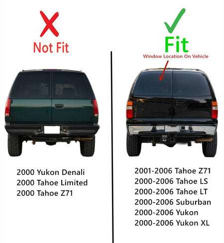 Heated Back Window Glass Driver Left Side Compatible with GMC Yukon / Yukon XL / Chevrolet Suburban / Tahoe LS / Tahoe LT 2000-2006 & Yukon Denali / Tahoe Z71 2001-2006 Models