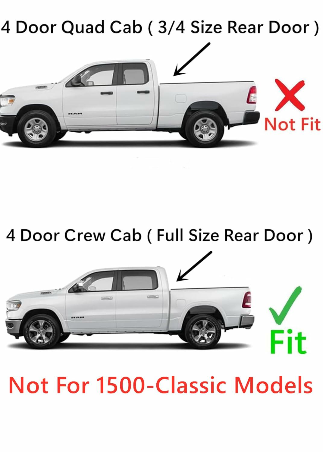 OEM Driver Left Side Rear Door Window Door Glass Compatible with Ram Pickup 4 Door Crew Cab 2019-2026 Models (Not For 1500Classic)