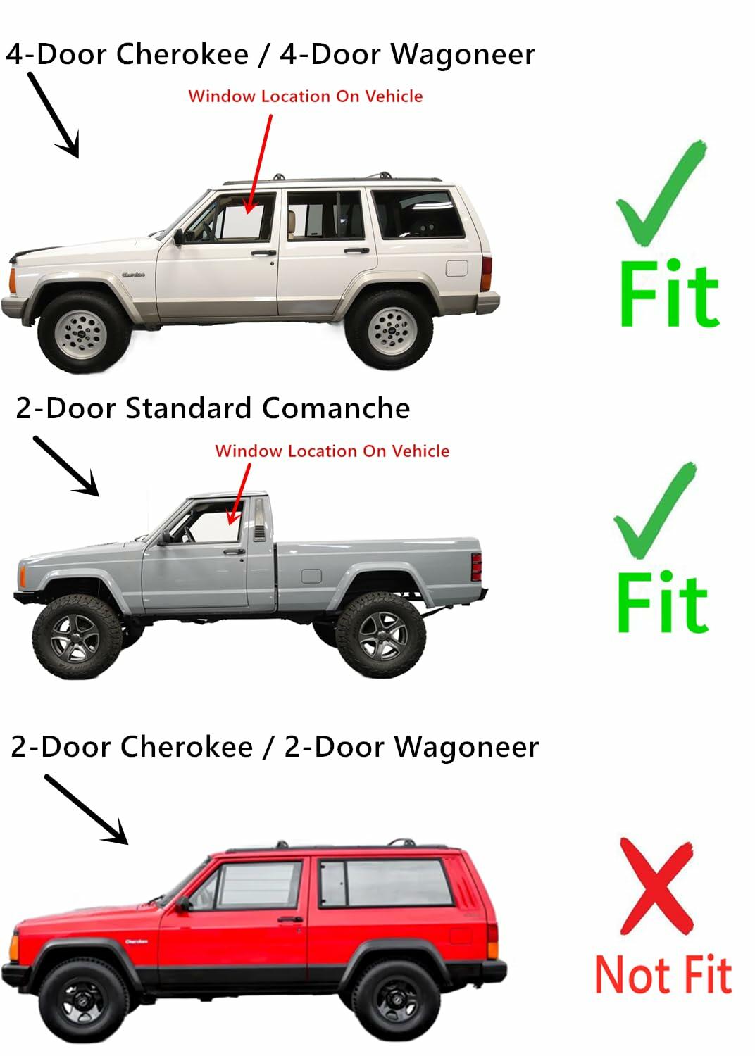 Driver Left Side Front Door Window Door Glass Compatible with Jeep Cherokee/Wagoneer 1984-1996 4 Door Models / Comanche Pickup 1986-1992 2 Door Models