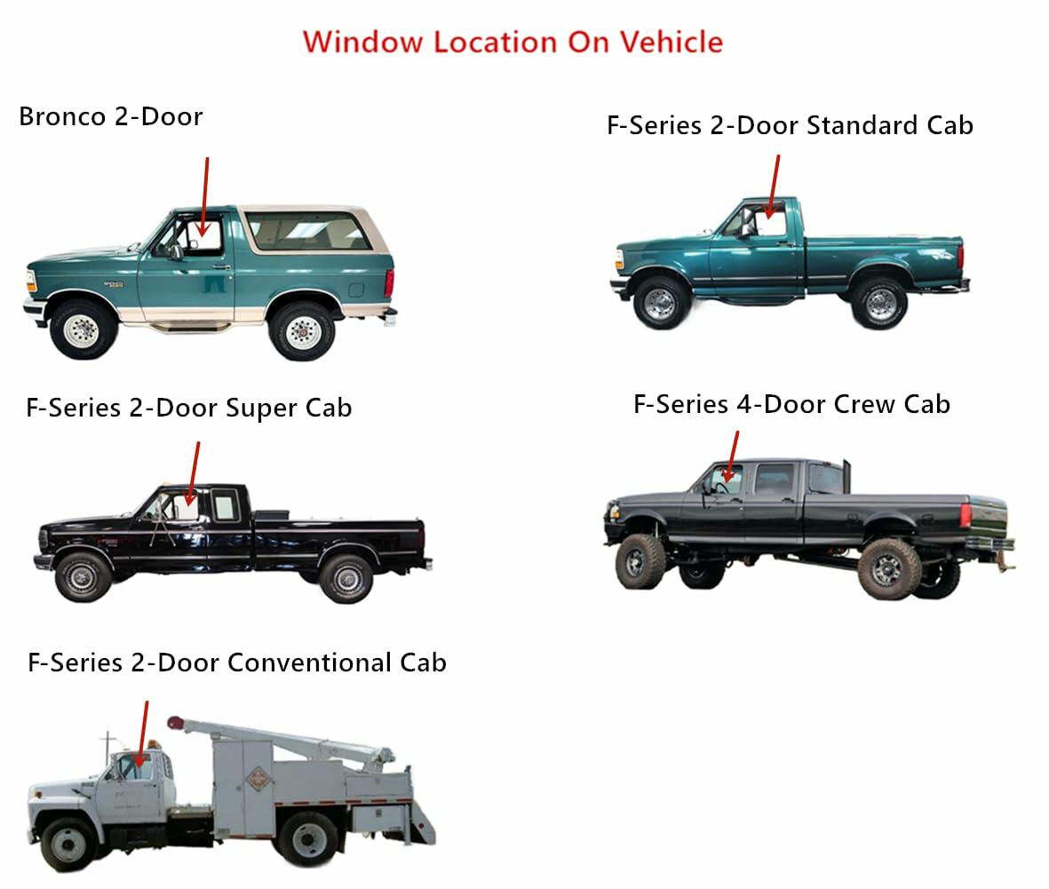 Driver Left Side Front Door Window Door Glass Compatible with Ford Bronco F150 F250 1991-1996 / F250HD F350 F450 F-Series Super Duty 1991-1997 / F600 F700 F800 1991-1999 With Vent Glass Style Models