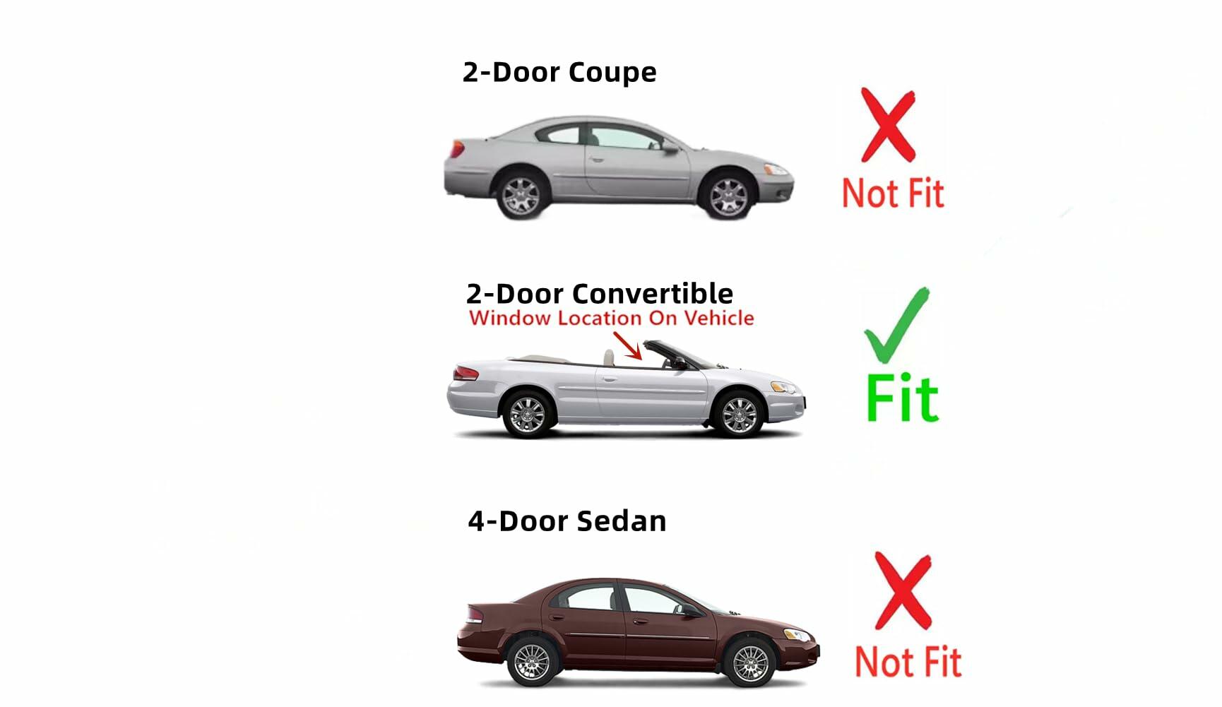 Passenger Right Side Door Window Door Glass Compatible with Chrysler Sebring 2 Door Convertible 2001-2006 Models