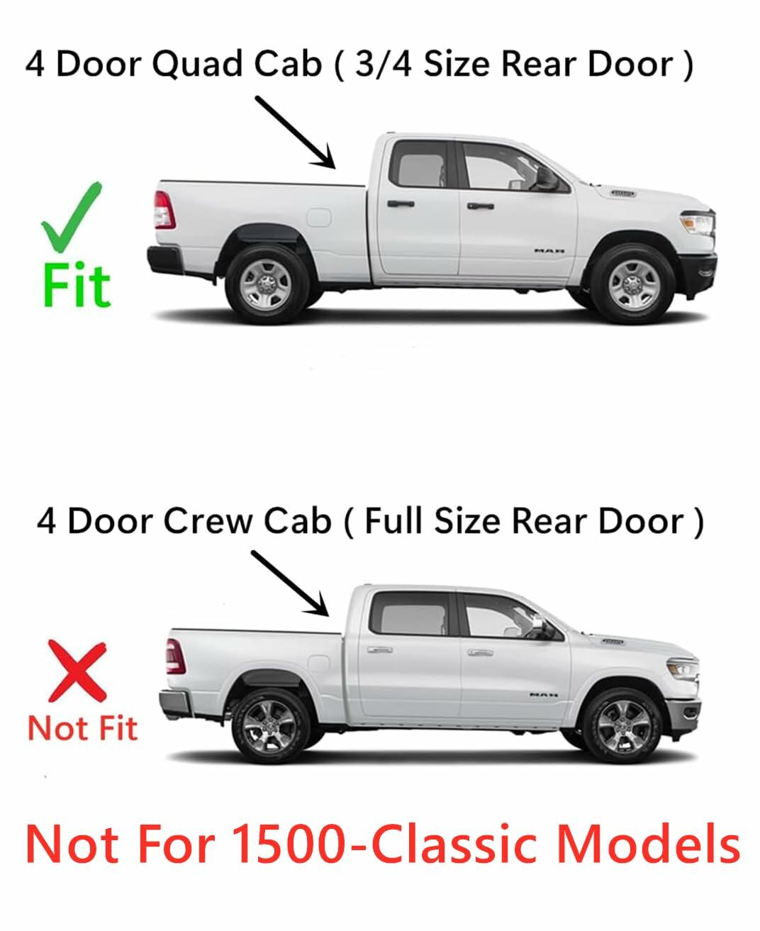 Passenger Right Side Rear Door Window Door Glass Compatible with Ram Pickup 1500 4 Door Quad Cab 2019-2026 Models (Not For 1500Classic)