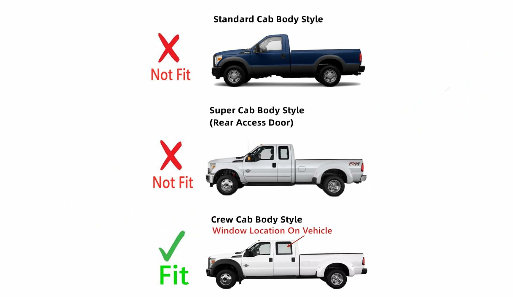 Driver Left Side Rear Door Window Door Glass Compatible with Ford F250 F350 F450 F550 F650 F750 4 Door Crew Cab 1999-2012 Models