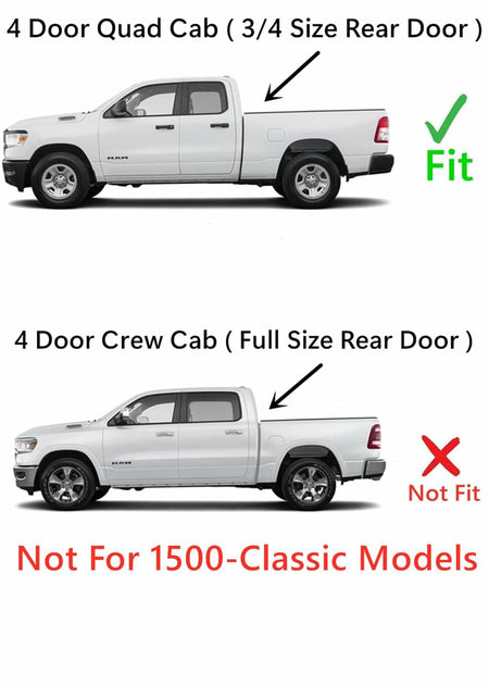 Driver Left Side Rear Door Window Door Glass Compatible with Ram Pickup 1500 4 Door Quad Cab 2019-2026 Models (Not For 1500Classic)