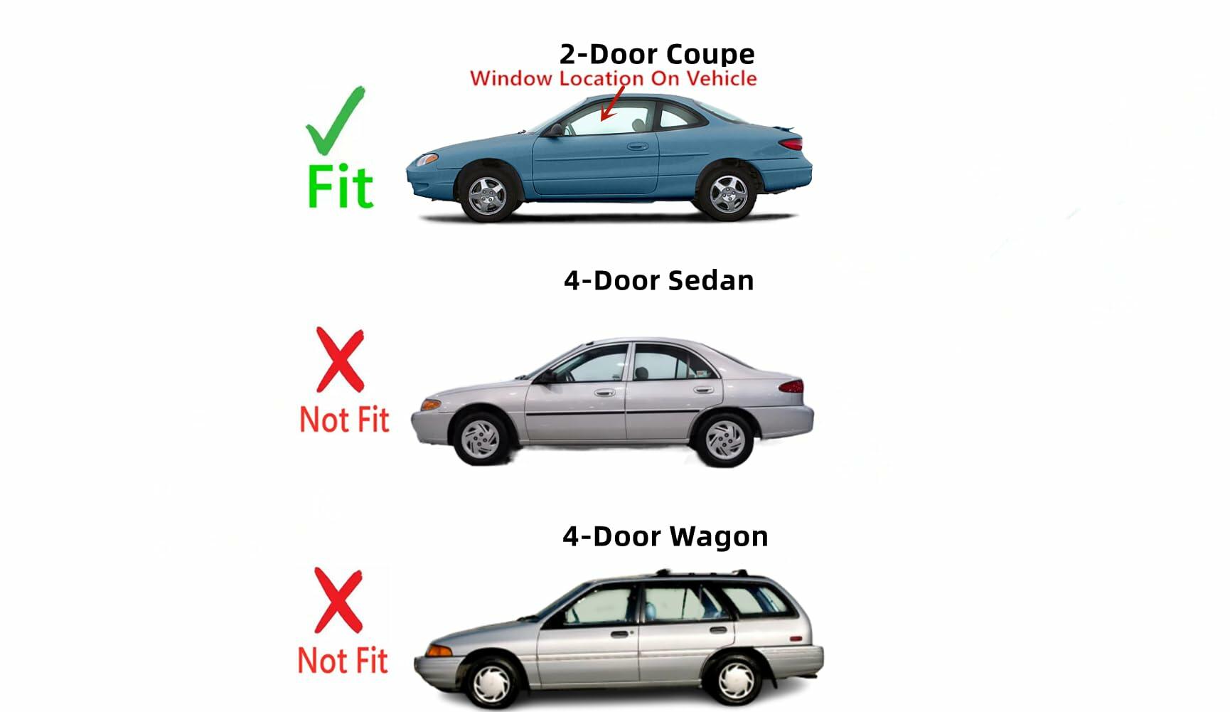 Driver Left Side Door Widow Glass Compatible with Ford Escort 1998-2003 Models / ZX2 2001-2003 2 Door Coupe