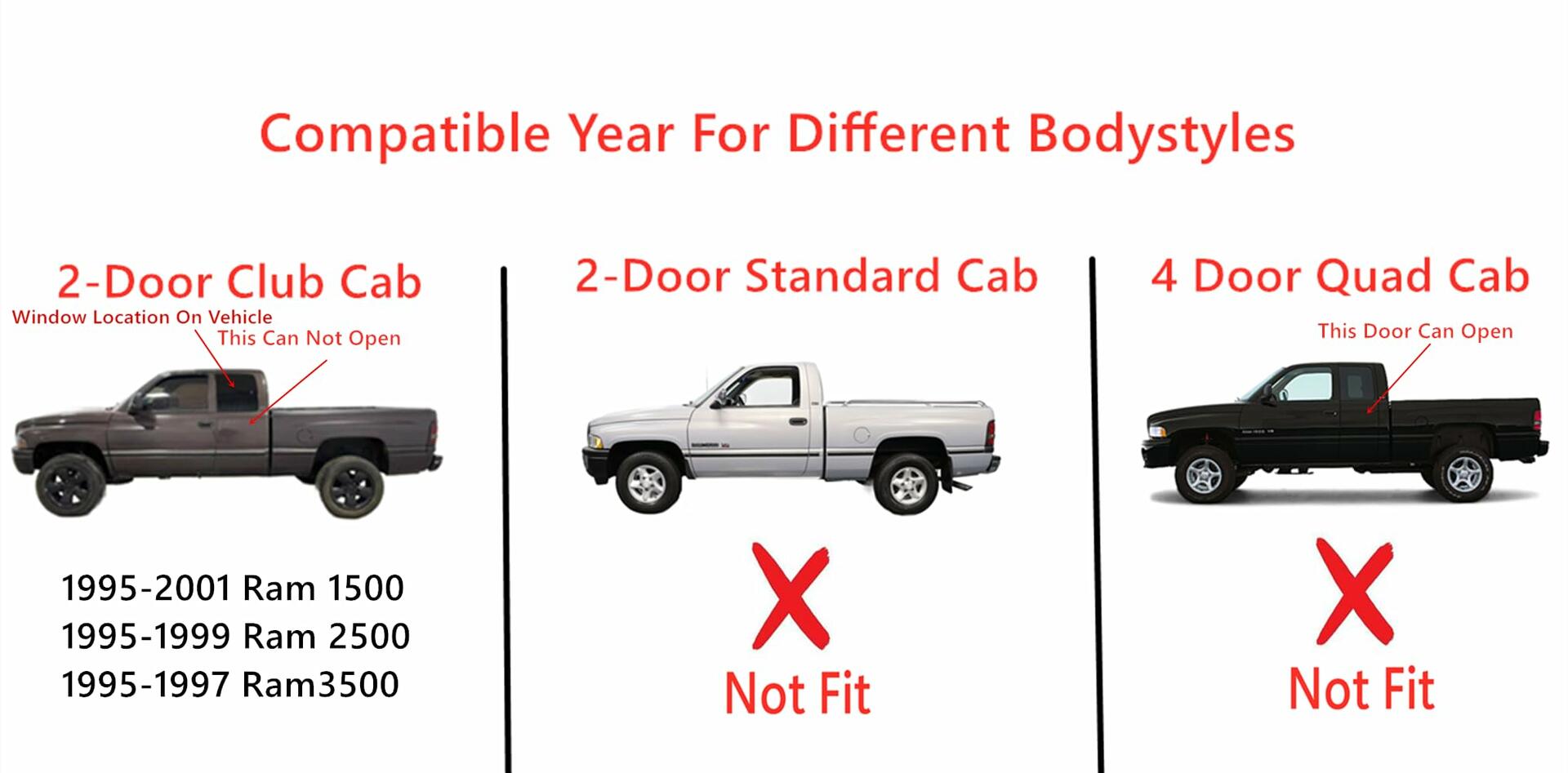 Driver Left Side Quarter Window Quarter Glass Compatible with Dodge Ram 1500 / 2500 /3500 2 Door Club Cab Pickup 1995-2001 Models