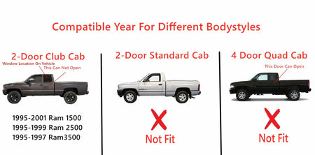 Driver Left Side Quarter Window Quarter Glass Compatible with Dodge Ram 1500 / 2500 /3500 2 Door Club Cab Pickup 1995-2001 Models