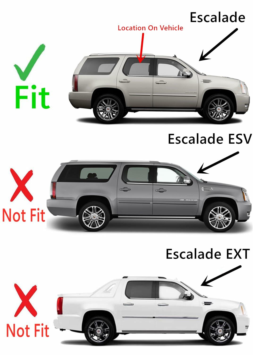 Passenger Right Side Rear Door Window Door Glass Compatible with Cadillac Escalade 2007-2014 Models
