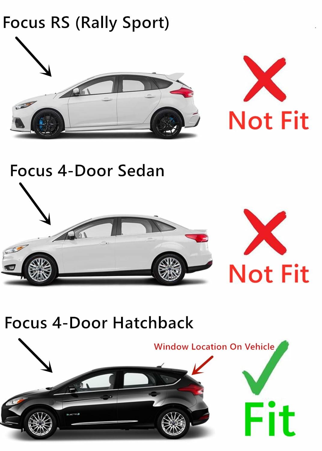 Heated Back Window Back Glass Compatible with Ford Focus 2015-2018 4 Door Hatchback Models