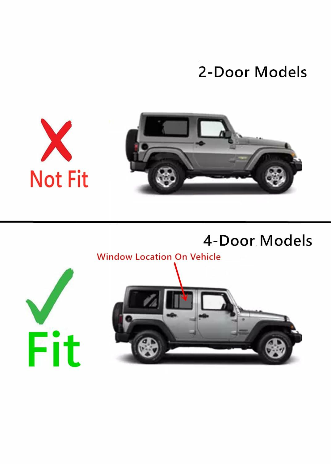 Passenger Right Side Rear Door Window Door Glass Compatible with Jeep Wrangler 2007-2017 Models/ Wrangler JK 2018 Models